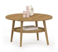 IDMarket Table basse Hanae 70 cm ronde bois façon hêtre plateau effet naturel cannage