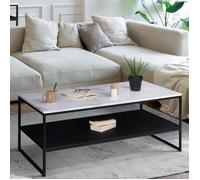 Table Basse Alaska Double Plateau Effet Marbre Et Bois Noir Pied Métal Multicolore