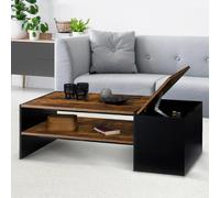 Idmarket - Table Basse Bar Contemporaine Rectangulaire Izia Avec Coffre Bois Effet Vieilli Et Noir Noir