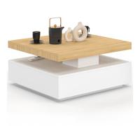 IDMarket - Table Basse carrée 70 cm Plateau pivotant Bois et Blanc Thea