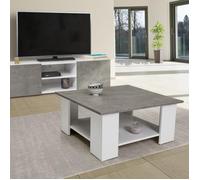 IDMARKET Table basse carrée ELI blanche plateau effet béton