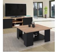 IDMarket - Table Basse carrée ELI Noire Plateau façon hêtre