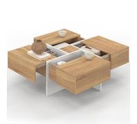 IDMarket - Table Basse carrée Talia 70 cm avec tiroirs Bois et Blanc
