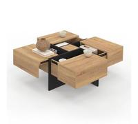 IDMarket – Table basse carrée Talia 70 cm avec tiroirs bois et noir