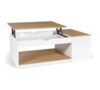 IDMarket Table basse ELEA rectangulaire plateau relevable avec coffre bois blanc façon hêtre