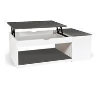 IDMarket Table basse ELEA plateau relevable avec coffre bois blanc et gris