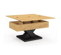 IDMarket - Table basse convertible table à manger ALICIA bois et noir | Rectangulaire, plateau relevable, salon, L. 90 cm, pied X
