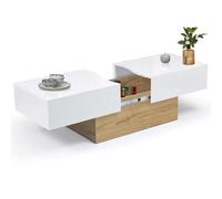 IDMarket - Table basse coulissante MARTA - Bois imitation hêtre et blanc