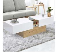 IDMarket - Table Basse coulissante rectangulaire Marta Bois Imitation hêtre et Blanc