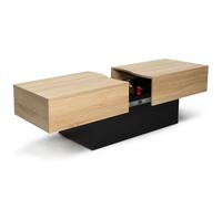 IDMarket Table basse coulissante MARTA bois noir et imitation hêtre