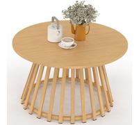 Table basse de jardin ronde 70 cm SOLAL avec pied lattes en métal effet bois