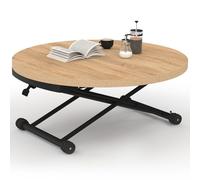 IDMarket - Table Basse Extensible relevable en Table à Manger Ronde ALTURA Plateau façon hêtre Pied Noir Design Industriel