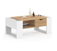 IDMarket - Table Basse Fixe Beryl avec tiroir Bois et Blanc