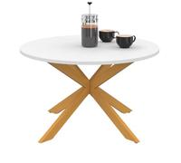 IDMarket Table basse Gisele ronde 70 cm – plateau blanc, pied araignée effet bois