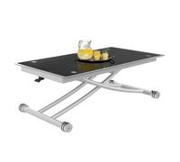 Table Basse 2-En-1 Relevable En Table À Manger 2 Personnes Urbana Plateau Verre Trempé Gris