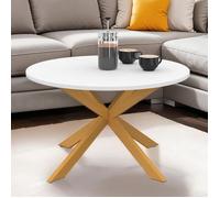 IDMarket Table basse Gisele ronde 70 cm – plateau blanc, pied araignée effet bois