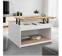 IDMarket - Table Basse Plateau relevable carrée ELEA avec Coffre Bois Blanc et façon hêtre