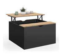 IDMarket - Table Basse Plateau relevable carrée ELEA avec Coffre Bois Noir et façon hêtre