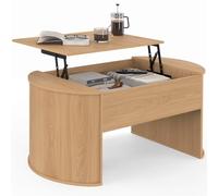 IDMARKET Table basse ovale plateau relevable DIVIA 100 cm bois façon hêtre design arrondi