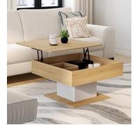 IDMarket Table basse EDEN plateau relevable carrée bois et blanc