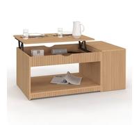 IDMarket – Table basse Juliette – Plateau relevable rectangulaire, coffre, lattes tasseau bois chêne