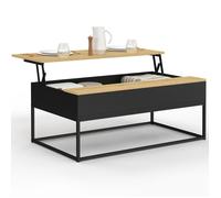 IDMarket - Table basse Boston relevable rectangulaire 100 cm noir plateau bois design industriel