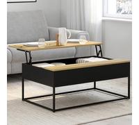 IDMarket - Table Basse Plateau relevable rectangulaire Boston 100 cm Noir Plateau Bois Design Industriel