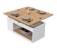 IDMarket - Table Basse Plateau relevable rectangulaire Convertible en Table à Manger ELEA 100 cm Bois Blanc et façon hêtre