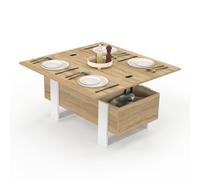 IDMarket - Table Basse Plateau relevable rectangulaire Convertible en Table à Manger Phoenix 97,5 cm Bois et Blanc