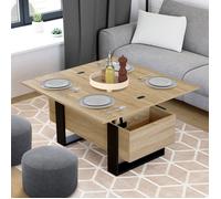IDMarket – Table basse PHOENIX plateau relevable rectangulaire convertible 97,5 cm bois et noir