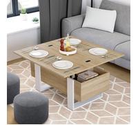 IDMarket – Table basse Phoenix – Plateau relevable convertible rectangulaire 97,5 cm Bois et Blanc