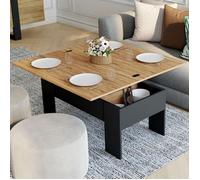 IDMARKET Table basse plateau relevable rectangulaire convertible en table à manger TARA 100 cm bois noir et imitation hêtre