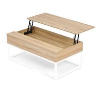 Table Basse Plateau Relevable Detroit Design Industriel Bois Et Métal Blanc Multicolore