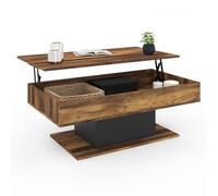 IDMarket - Table Basse Plateau relevable rectangulaire Eden Bois foncé Effet Vieilli et Noir