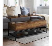 IDMarket - Table Basse Plateau relevable rectangulaire Hamilton Bois foncé et étagère inférieure Design Industriel