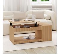 IDMARKET Table basse plateau relevable rectangulaire JULIETTE avec coffre lattes tasseau bois coloris chêne
