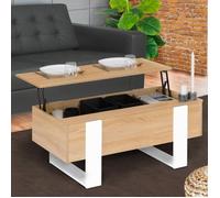 IDMARKET Table basse plateau relevable rectangulaire PHOENIX bois et blanc