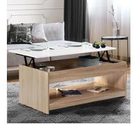IDMarket Table basse SOA plateau relevable, bois imitation hêtre, blanc