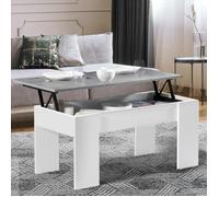 IDMarket – Table basse Tara – Plateau relevable rectangulaire Bois blanc et effet béton