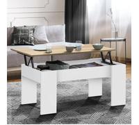 Idmarket Table Basse Plateau Relevable Rectangulaire Tara Bois Blanc Et Imitation Hêtre Blanc