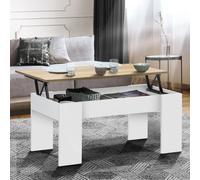 IDMarket - Table Basse Plateau relevable rectangulaire Tara Bois Blanc et Imitation hêtre