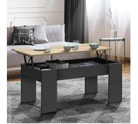 Table basse plateau relevable rectangulaire tara bois noir et imitation hêtre