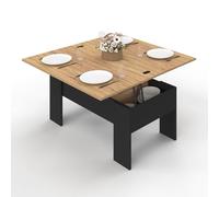 IDMarket Table basse Tara – Plateau relevable rectangulaire convertible Bois noir et imitation hêtre