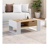IDMarket - Table Basse rectangulaire Beryl avec tiroir Bois Blanc et façon hêtre