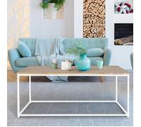 IDMarket – Table basse Detroit 113 cm – Design industriel bois et métal blanc