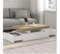 IDMarket Table basse Elsa rectangulaire 2 tiroirs bois blanc plateau façon hêtre
