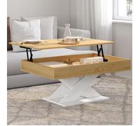 IDMarket - Table Basse rectangulaire Plateau relevable Alicia Bois et Pied Blanc