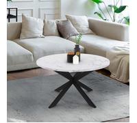 IDMarket - Table Basse Ronde Alaska 70 cm Plateau Effet marbre Blanc et Pied araignée métal Noir