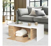 IDMarket - Table Basse rotative Bois et Blanc 360° Lizzi Extensible avec Coffre