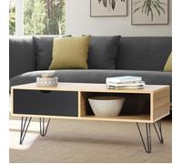 IDMARKET Table basse vintage rectangulaire NOEMI pied épingle bois tiroir noir